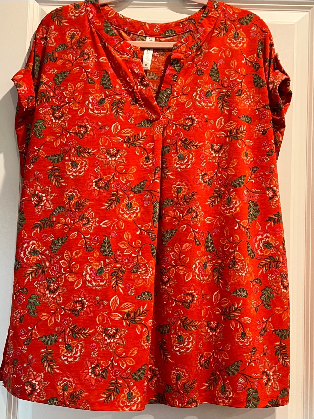 Floral V-Neck Orange/Red Tunic Top